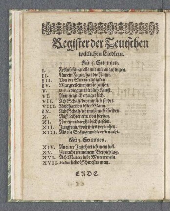Register der Teutschen weltlichen Liedlein