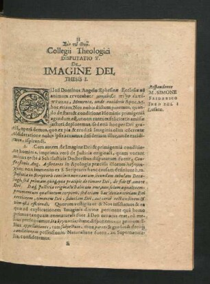 Disputatio V. De Imagine Dei.