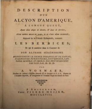 Description d'un Alcyon d'Amerique a longue queue
