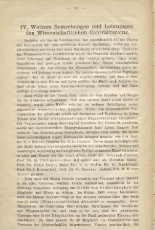 IV. Weitere Bestrebungen und Leistungen des Wissenschaftlichen Centralvereins