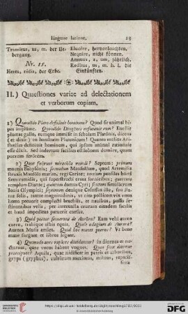 II. Quaestiones variae ad delectationem et verborum copiam