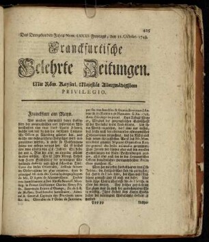Num. LXXXI. Freytags, den 11. Octobr. 1748 - Num. LXXXX. Dienstags, den 5. Nov. 1748