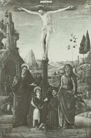 Kreuzigung Christi mit Maria, Johannes, Magdalena und einem Stifter