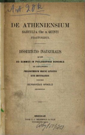 De Atheniensium saeculi a. Chr. n. quinti praetoribus : dissertatio inauguralis