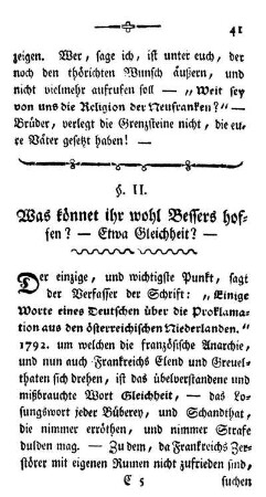 §. II. Was könnet ihr wohl Bessers hoffen? - Etwa Gleichheit?