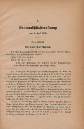 I. Vormundschaftsordnung vom 5. Juli 1875.