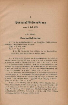 I. Vormundschaftsordnung vom 5. Juli 1875.
