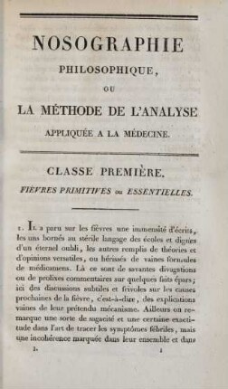 Classe première. Fièvres primitives ou essentielles