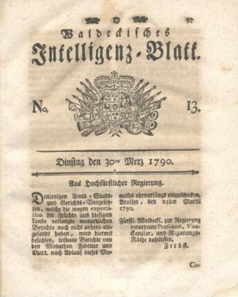 No. 13, Dinstag den 30ten Merz 1790