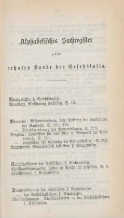 Alphabetisches Sachregister zum zehnten Bande des Gesetzblatts