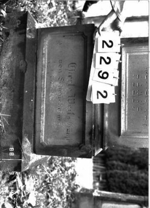Grabstein 2292 (Index: 100097419) Maße HxBxT: 182x55x23 cm Symbolik: Blumenkranz: Grabstein 2292 (Detailaufnahme 2)