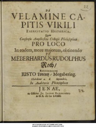 De Velamine Capitis Virili Exercitatio Historica