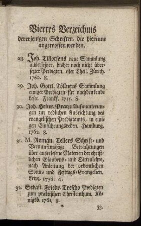 Viertes Verzeichnis dererjenigen Schriften, die hierinne angetroffen werden.