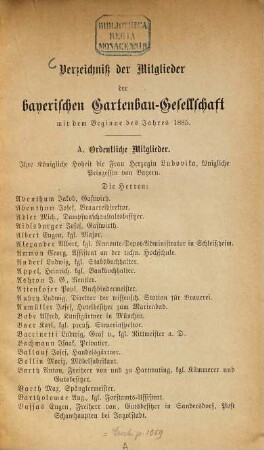 Verzeichniss der Mitglieder der Bayerischen Gartenbau-Gesellschaft mit dem Beginne des Jahres .... 1885