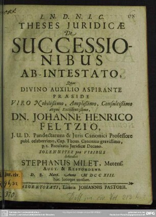 Theses Iuridicae De Successionibus Ab Intestato