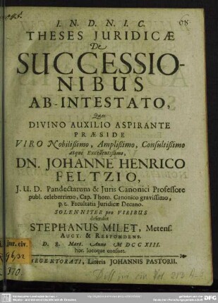 Theses Iuridicae De Successionibus Ab Intestato
