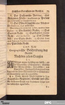 Cap. XIII. Geographische Beschreibung des Reichs Nach den zehen Craysen