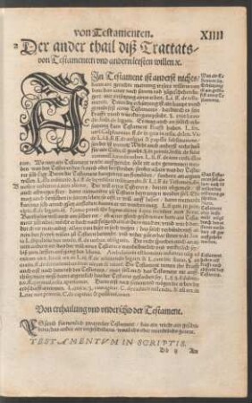 Der ander thail diß Tractats/ von Testamenten und andern letsten willen etc.