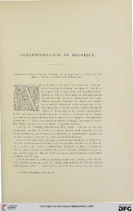 3. Pér. 1.1889: Correspondance de Belgique : exposition de portrait antiques; création de nouveaux musées; acquisition du Musée de Bruxelles; tableaux de Rubens altérés