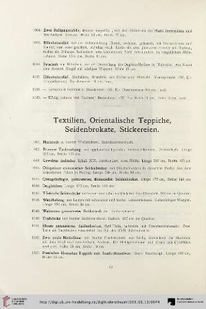 Textilien, Orientalische Teppiche, Seidenbrokate, Stickereien (Nr. 1041-1072)