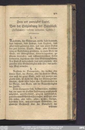 Zwey und zwanzigstes Capitel. Von der Entzündung der Harnblase.