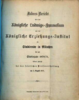 Jahresbericht .... 1870/71