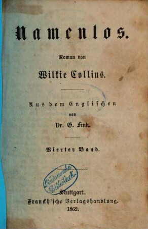 Namenlos : Roman von Wilkie Collins. Aus dem Englischen von G. Fink, 4