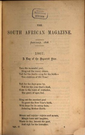 The South African magazine : a contribution to colonial literature. 2. 1868