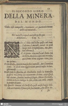 Il Secondo Libro Della Minera Del Mondo. Delle cose composte, inanimate, e particolarmente delle cose minerali