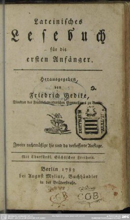 Lateinisches Lesebuch für die ersten Anfänger