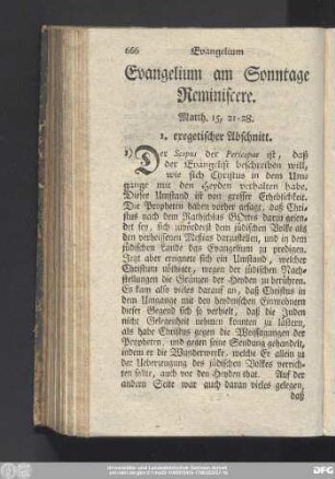 Evangelium am Sonntage Reminiscere. Matth. 15, 21 - 28.