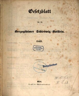 Gesetzblatt für die Herzogthümer Schleswig-Holstein, 1849