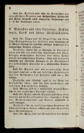 6-7, E. Sprachen und ihre Literatur, Archäologie, Kunst und schöne Wissenschaften