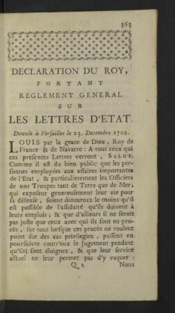 Declaration du Roy