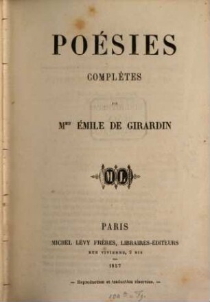 Poésies complètes de Émile de Girardin