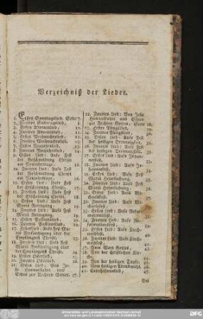 Verzeichniß der Lieder.
