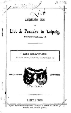 Lager-Verzeichnis. 220. 1890
