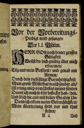 Vor der Vorbereitungspredigt wird gesungen [...]