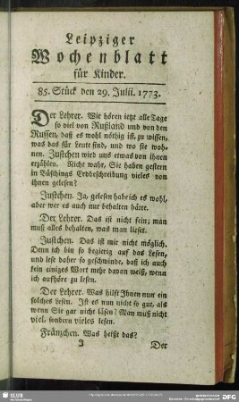 85. Stück den 29. Julii 1773