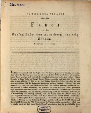 Karl Heinrich von Lang über die Fabel von des Grafen Babo von Abensberg dreissig Söhnen