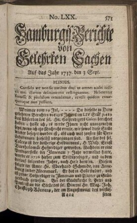 No. LXX. den 3 Sept. 1737. - No. LXXVII. den 27 Sept. 1737.