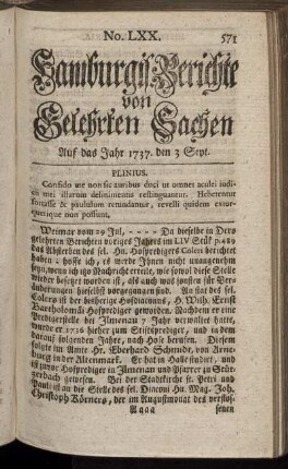 No. LXX. den 3 Sept. 1737. - No. LXXVII. den 27 Sept. 1737.