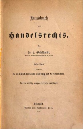 Handbuch des Handelsrechts, I