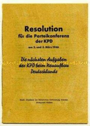 Resolution für die Parteikonferenz der KPD am 2.und 3. März 1946