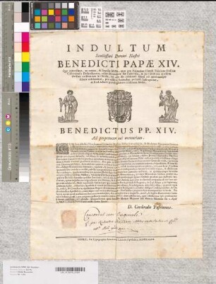 Indulgenz des Papstes Benedict XIV. für den Zisterzienserorden, betreffend Totenmessen.