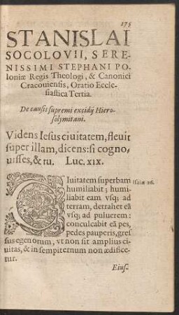Stanislai Socolovii ... Oratio Ecclesiastica Tertia.