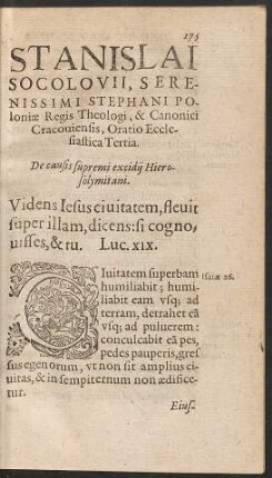 Stanislai Socolovii ... Oratio Ecclesiastica Tertia.