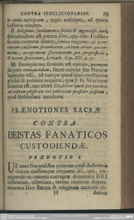 Praenotiones Sacrae Contra Deistas Fanaticos Custodiendae