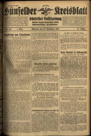 Erste Ausgabe vom Mittwoch, den 27. November 1935.