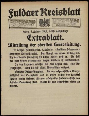 Zweite Ausgabe vom Montag, den 08. Februar 1915.